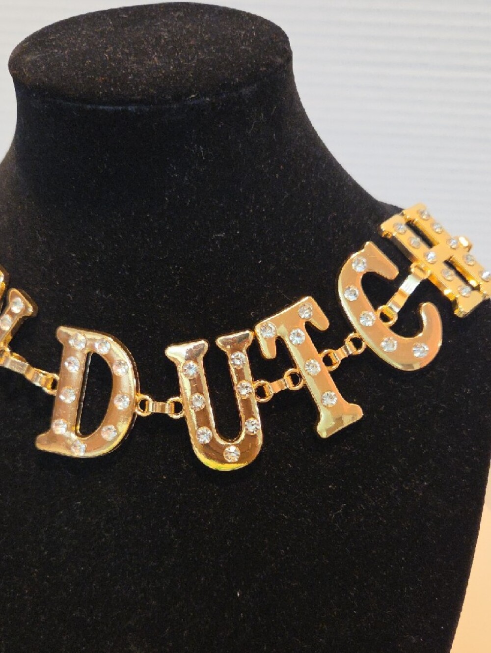 Von Dutch Gold-Tone Crystal Letter Pendant Chain Belt - Picture 6 of 7